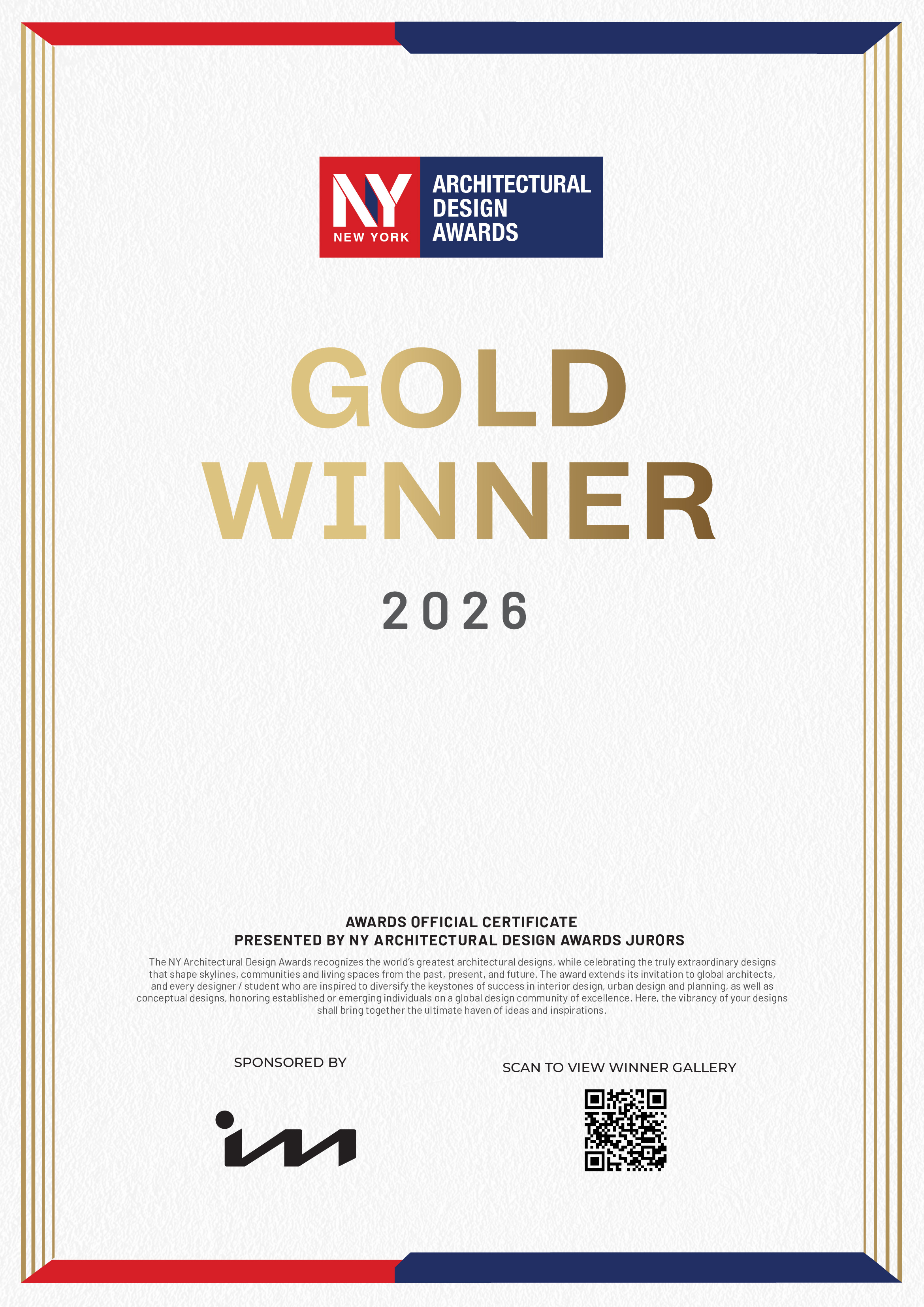 2025 NY Architectural Design Awards Certificate