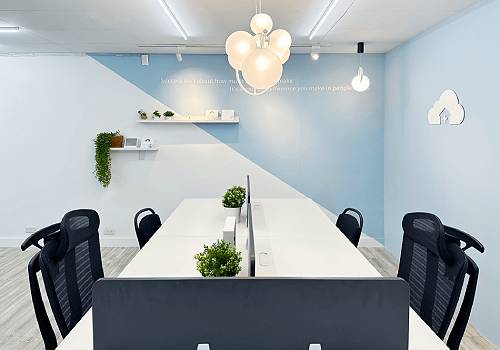 NY Architectural Design Awards Winner - Triangular Vibes: Office Renewal Journey in Sky Blue Brillia by HumbleStone Design CO.